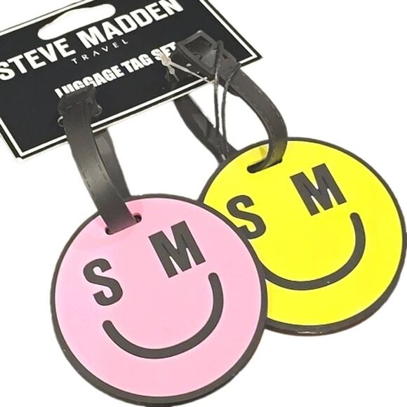Steve Madden SM Logo Smiley Face Travel Luggage Tag Set - Picture 3 of 6